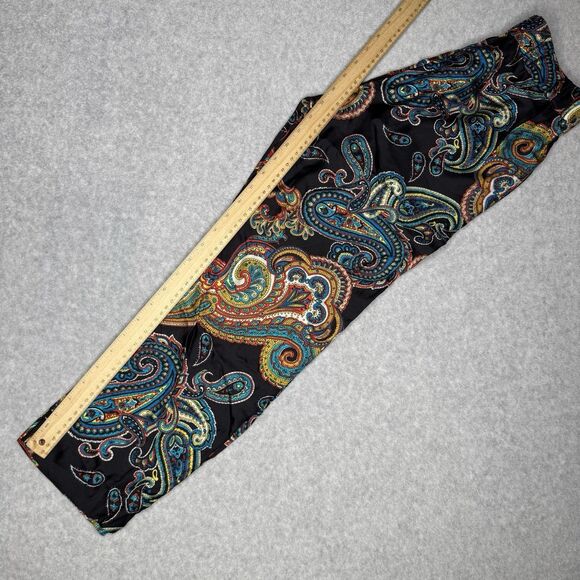 J Crew Pull On Silk Pants Womens 0 Black Paisley Ankle Casual Trousers - Picture 9 of 9